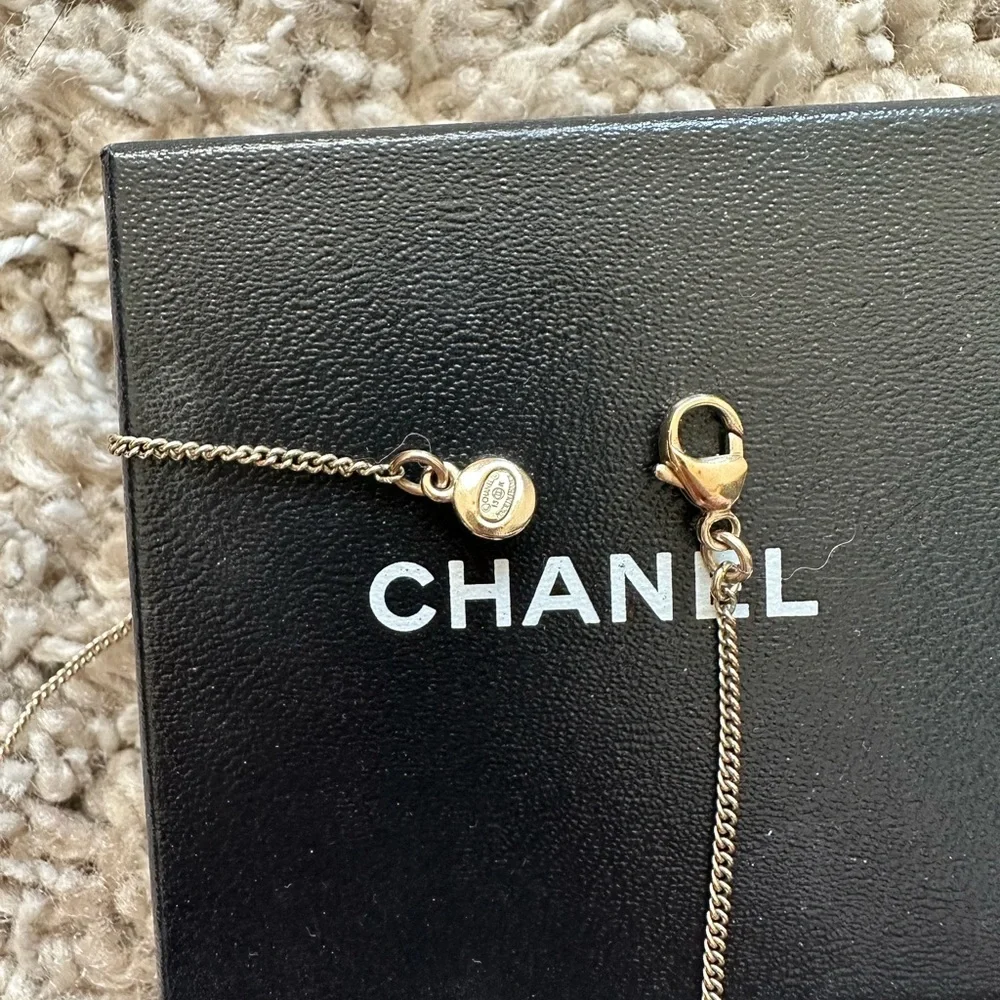 CHANEL Pearl Crystal CC Pendant Necklace Gold